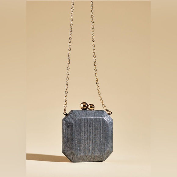 Anthropologie Mini Metallic Hard Case Clutch, Silver, NWOT - Picture 2 of 5